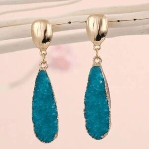 2/$21 Ladies Blue Gold Dangle Faux Fashion Earrings